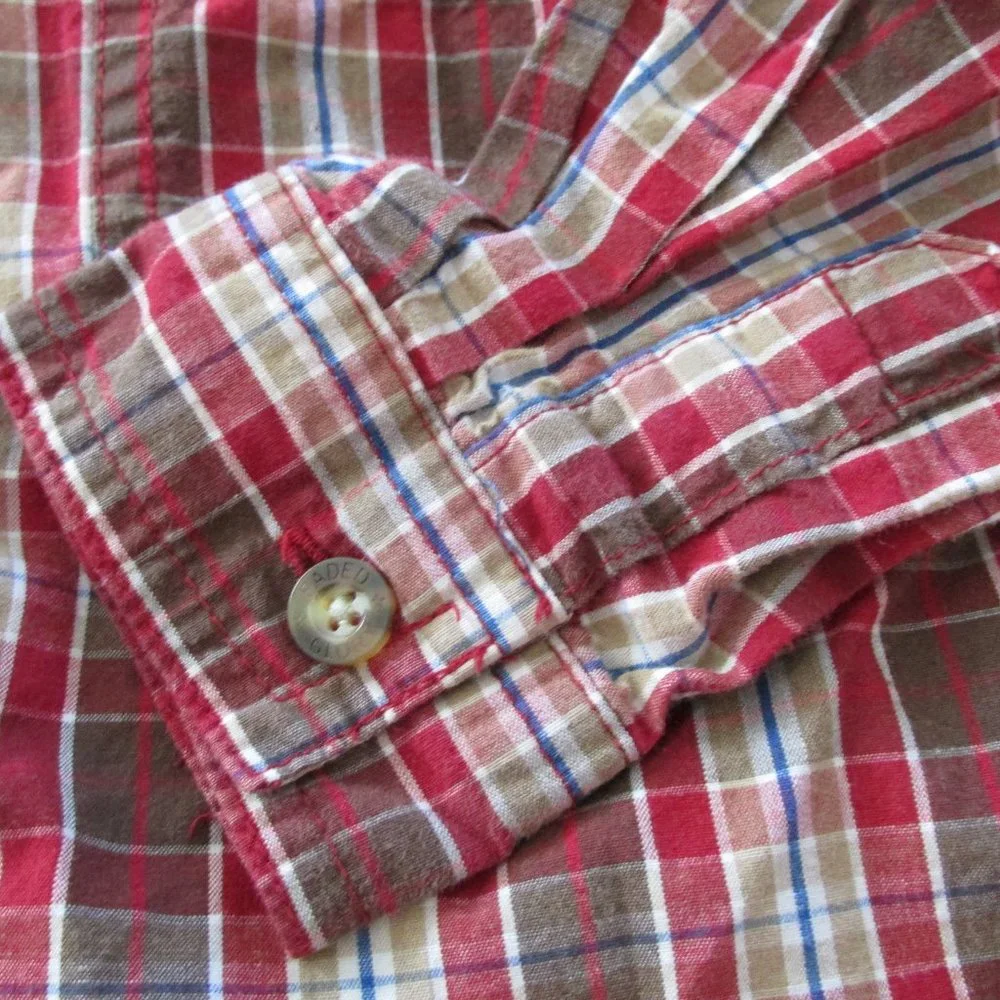 Faded Glory Button Front Shirt Boys Size 24M Red Brown‎ Plaid Long Sleeve Collar